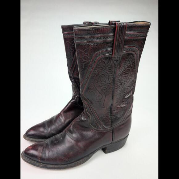 VTG 70s LUCCHESE CLASSICS Sz 10.5C L6631 Black Cherry Goat Leather Western Boots main image 10